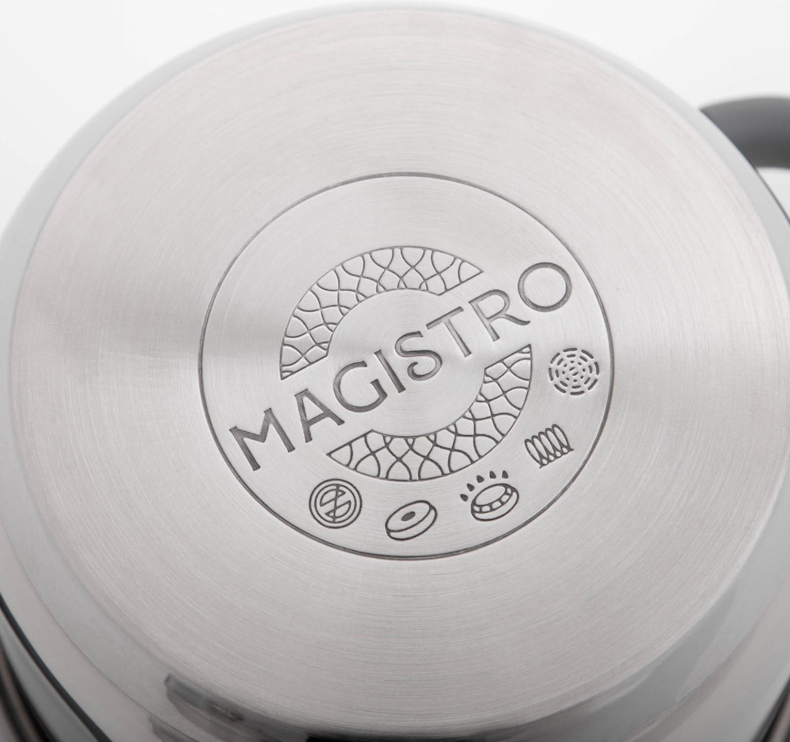 Кастрюля из нержавеющей стали Magistro Tefida, 1,7 л, крышка-дуршлаг, носик для слива, капсульное дно, силиконовые ручки, стеклянная крышка