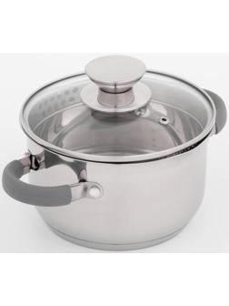 Кастрюля из нержавеющей стали Magistro Tefida, 1,7 л, крышка-дуршлаг, носик для слива, капсульное дно, силиконовые ручки, стеклянная крышка