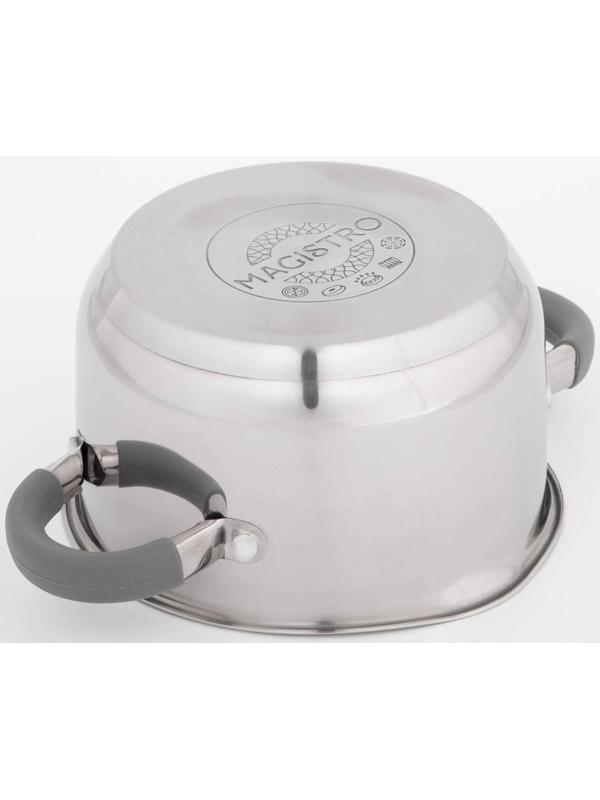 Кастрюля из нержавеющей стали Magistro Tefida, 1,7 л, крышка-дуршлаг, носик для слива, капсульное дно, силиконовые ручки, стеклянная крышка