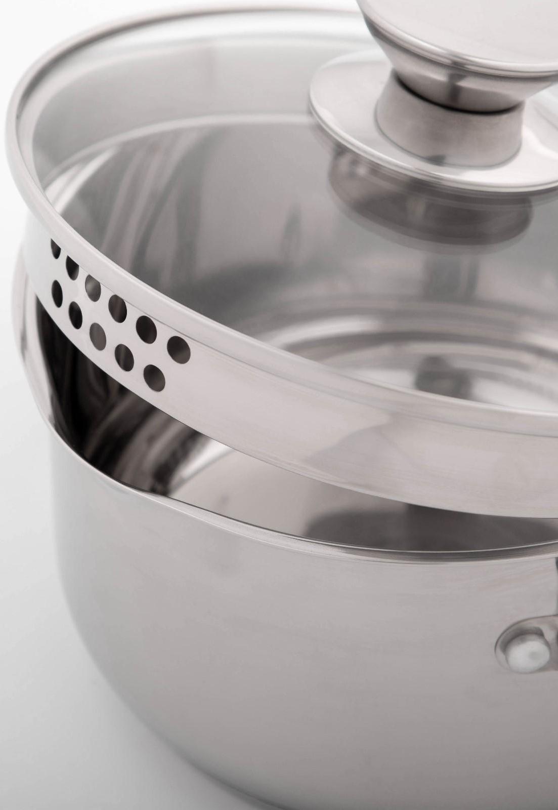 Кастрюля из нержавеющей стали Magistro Tefida, 2,5 л, крышка-дуршлаг, носик для слива, капсульное дно, силиконовые ручки, стеклянная крышка