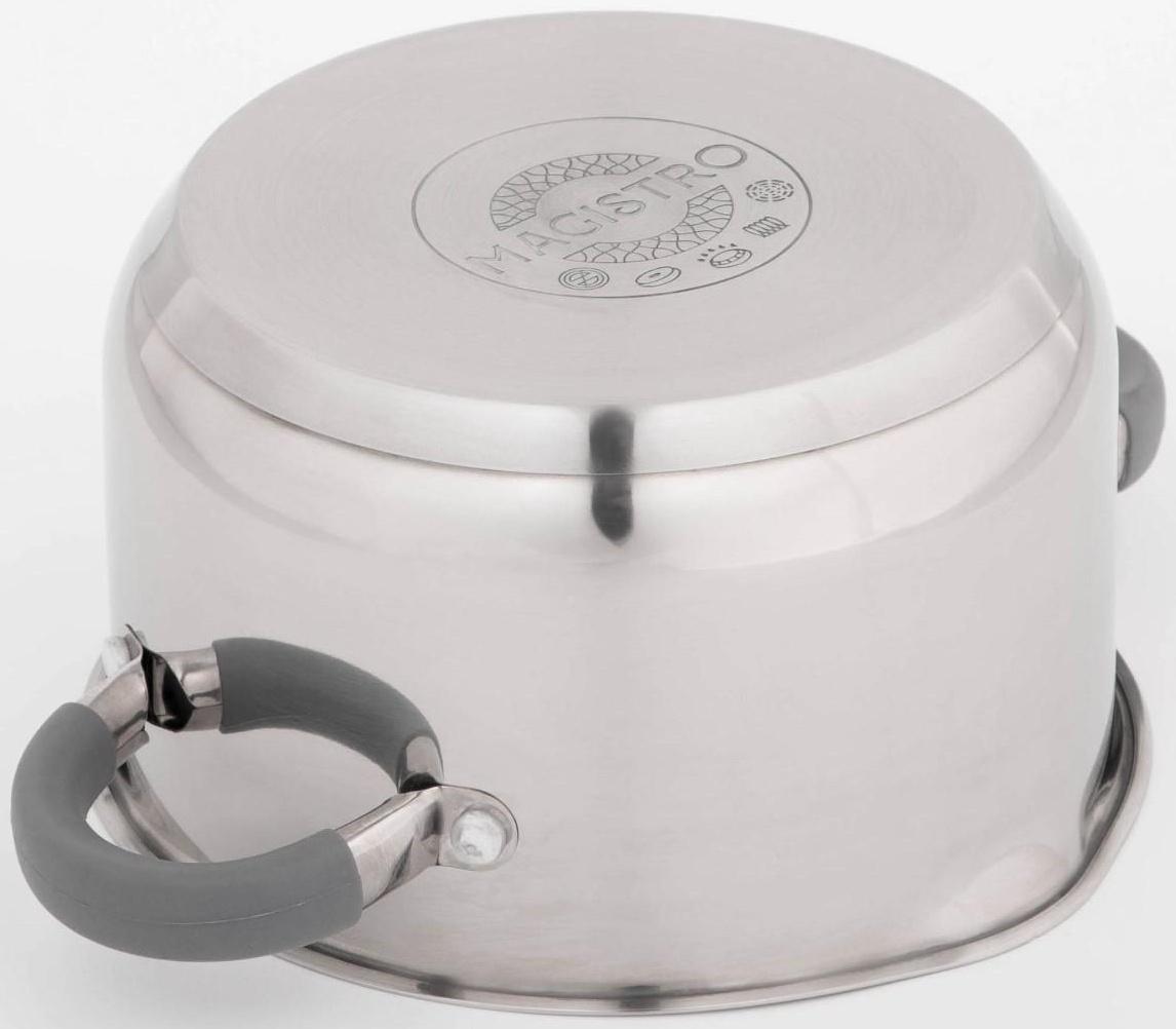 Кастрюля из нержавеющей стали Magistro Tefida, 2,5 л, крышка-дуршлаг, носик для слива, капсульное дно, силиконовые ручки, стеклянная крышка