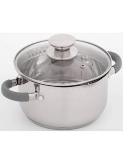 Кастрюля из нержавеющей стали Magistro Tefida, 2,5 л, крышка-дуршлаг, носик для слива, капсульное дно, силиконовые ручки, стеклянная крышка