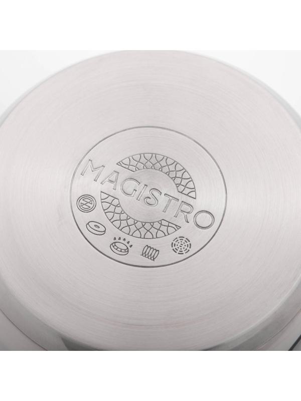Кастрюля из нержавеющей стали Magistro Tefida, 2,5 л, крышка-дуршлаг, носик для слива, капсульное дно, силиконовые ручки, стеклянная крышка