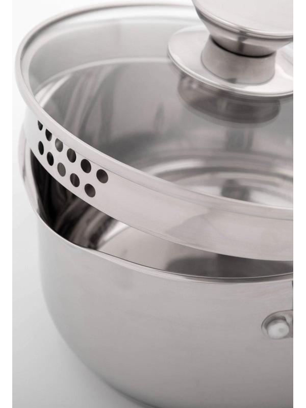 Кастрюля из нержавеющей стали Magistro Tefida, 2,5 л, крышка-дуршлаг, носик для слива, капсульное дно, силиконовые ручки, стеклянная крышка