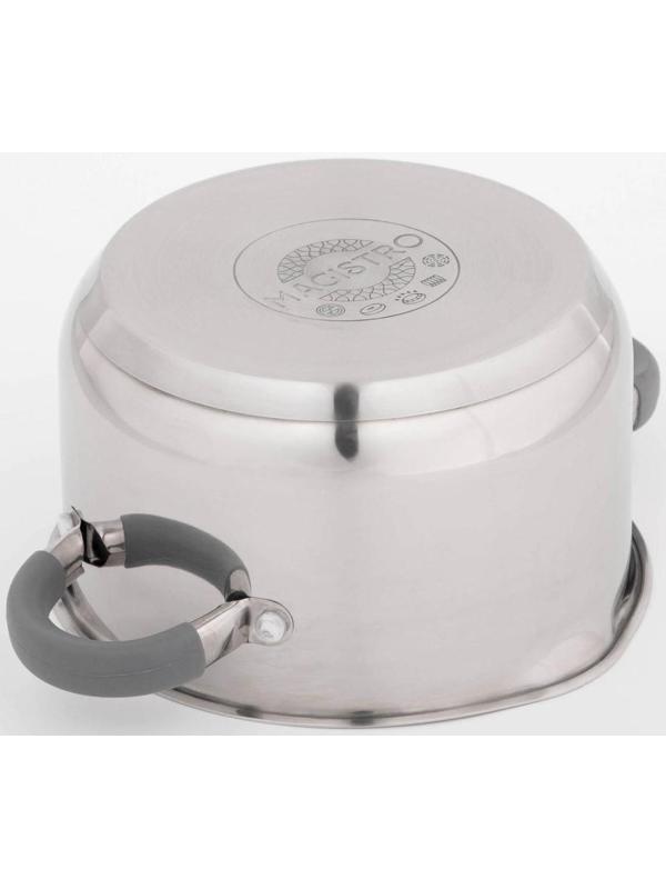 Кастрюля из нержавеющей стали Magistro Tefida, 2,5 л, крышка-дуршлаг, носик для слива, капсульное дно, силиконовые ручки, стеклянная крышка