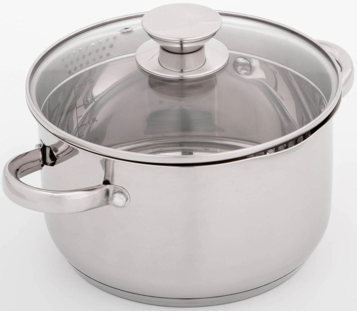 Кастрюля из нержавеющей стали Magistro klimena, 3,5 л, крышка-дуршлаг, носик для слива, капсульное дно, индукция