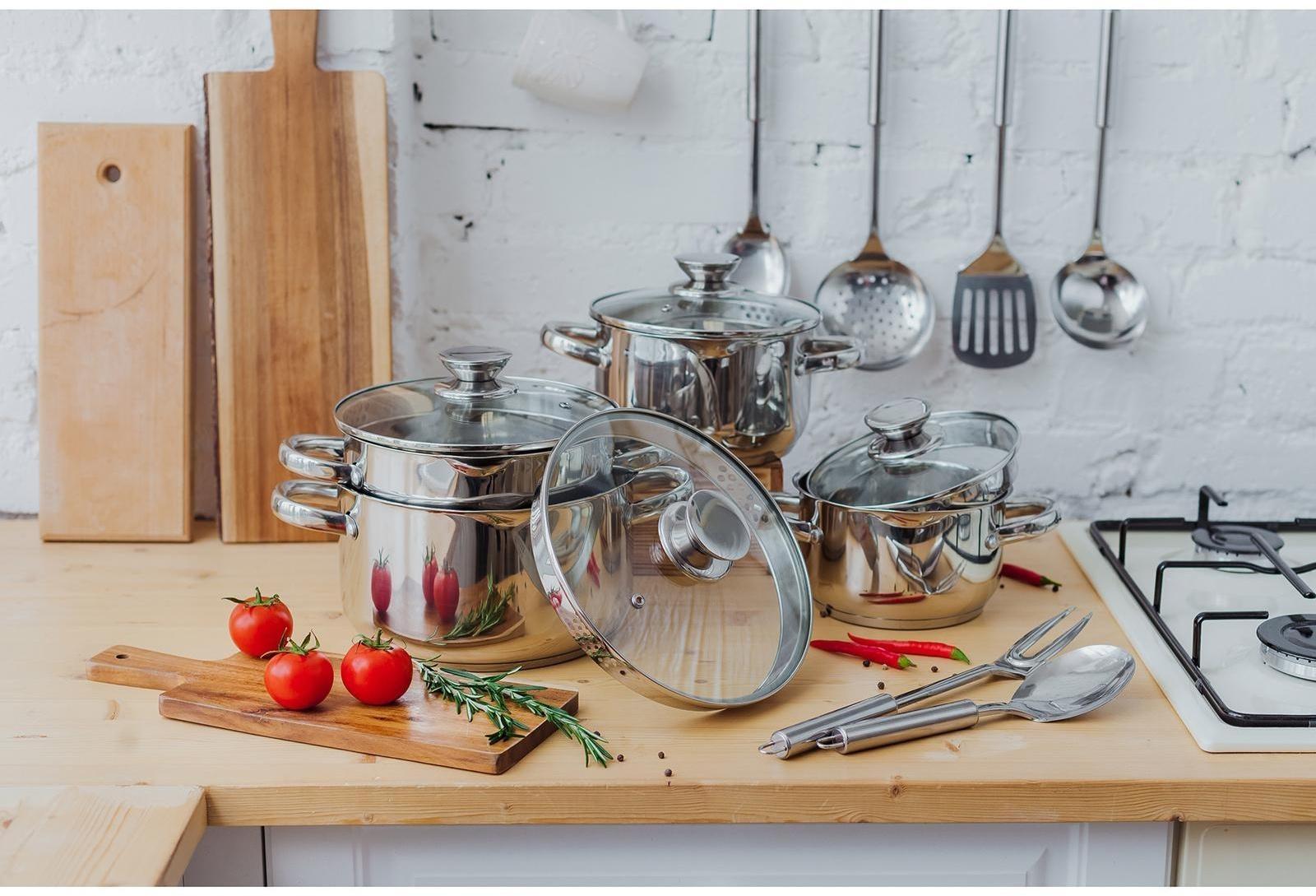 Кастрюля из нержавеющей стали Magistro klimena, 3,5 л, крышка-дуршлаг, носик для слива, капсульное дно, индукция