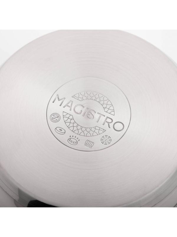 Кастрюля из нержавеющей стали Magistro klimena, 3,5 л, крышка-дуршлаг, носик для слива, капсульное дно, индукция