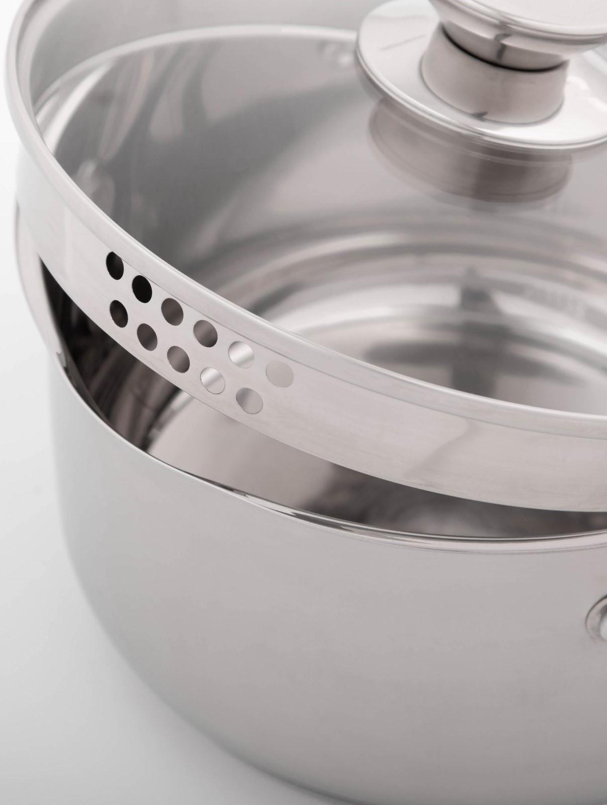 Кастрюля из нержавеющей стали Magistro Tefida, 3,5 л, крышка-дуршлаг, носик для слива, капсульное дно, силиконовые ручки, стеклянная крышка