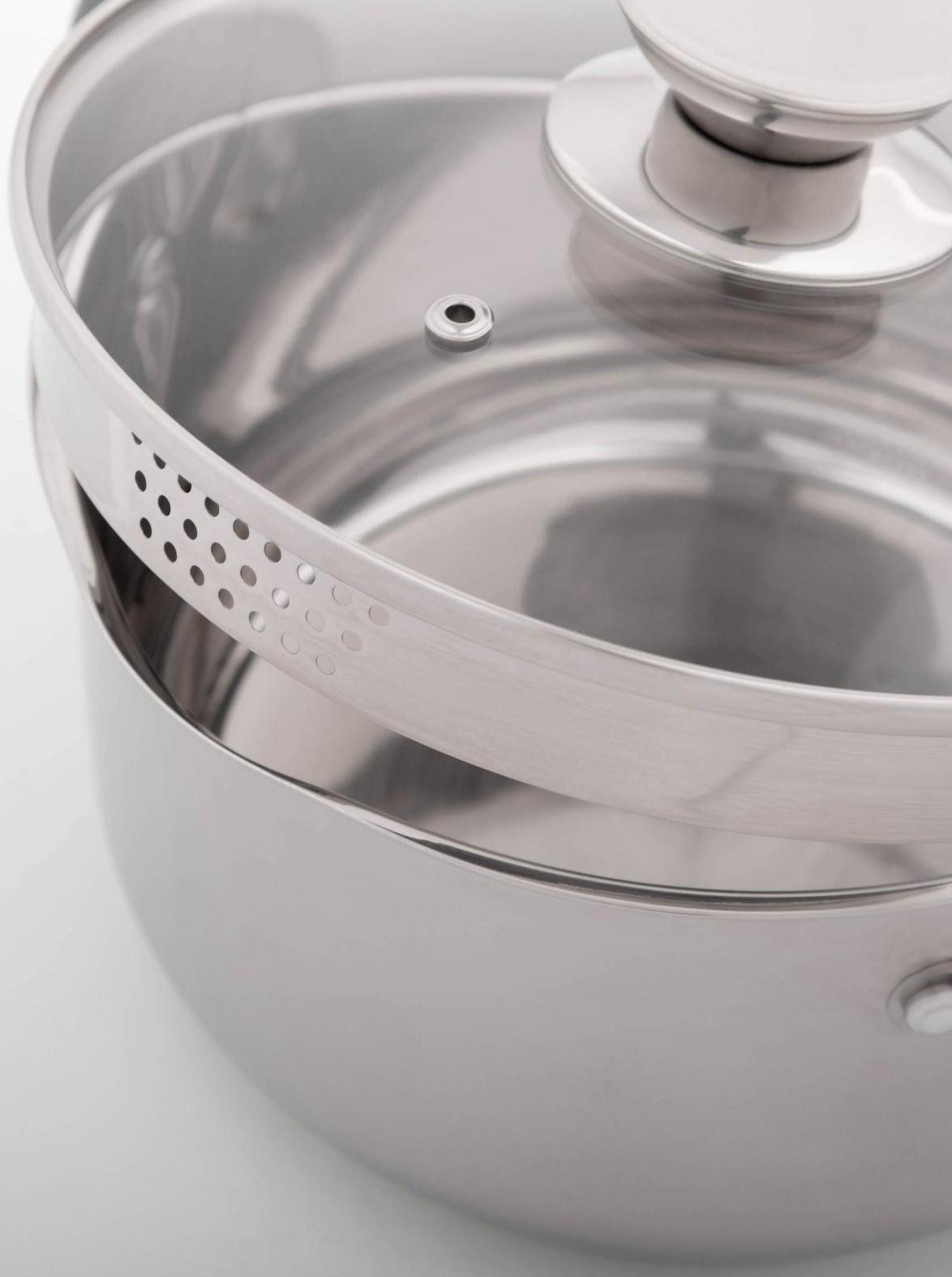 Кастрюля из нержавеющей стали Magistro Tefida, 3,5 л, крышка-дуршлаг, носик для слива, капсульное дно, силиконовые ручки, стеклянная крышка