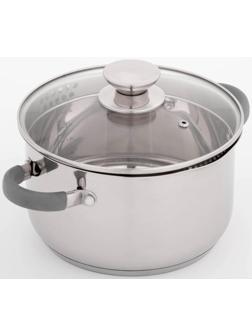 Кастрюля из нержавеющей стали Magistro Tefida, 3,5 л, крышка-дуршлаг, носик для слива, капсульное дно, силиконовые ручки, стеклянная крышка