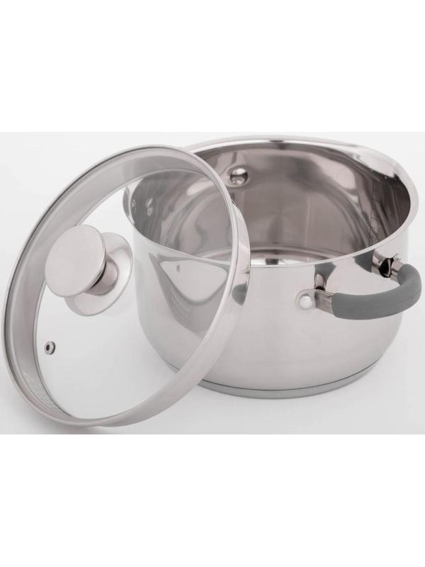 Кастрюля из нержавеющей стали Magistro Tefida, 3,5 л, крышка-дуршлаг, носик для слива, капсульное дно, силиконовые ручки, стеклянная крышка