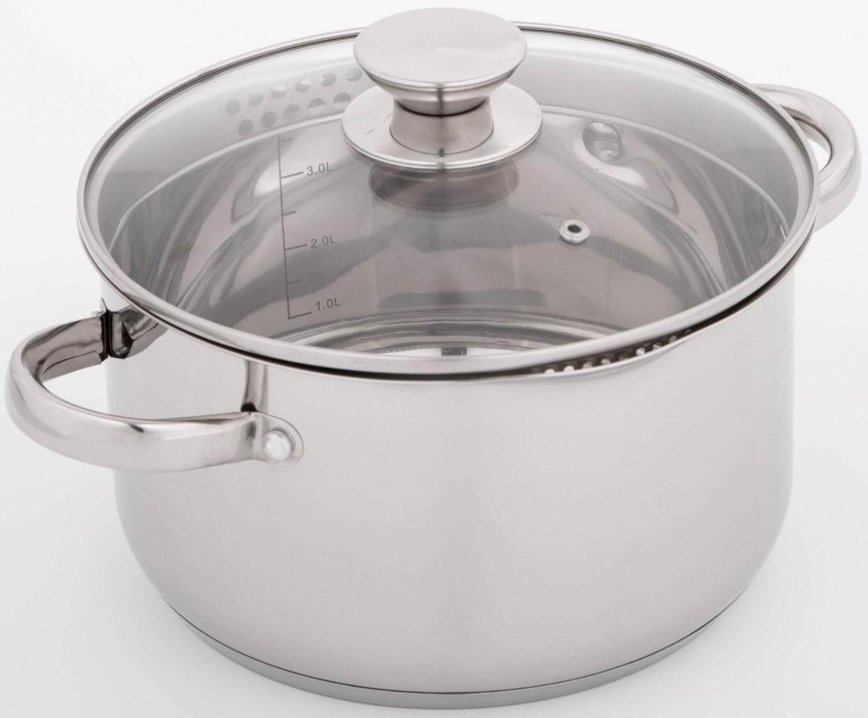 Кастрюля из нержавеющей стали Magistro Klimena, 4,6 л, крышка-дуршлаг, носик для слива, капсульное дно, индукция