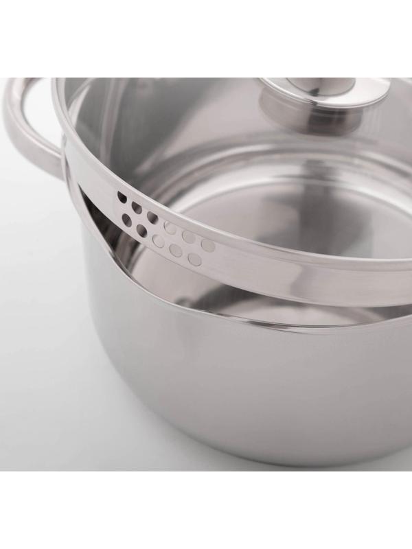 Кастрюля из нержавеющей стали Magistro Klimena, 4,6 л, крышка-дуршлаг, носик для слива, капсульное дно, индукция