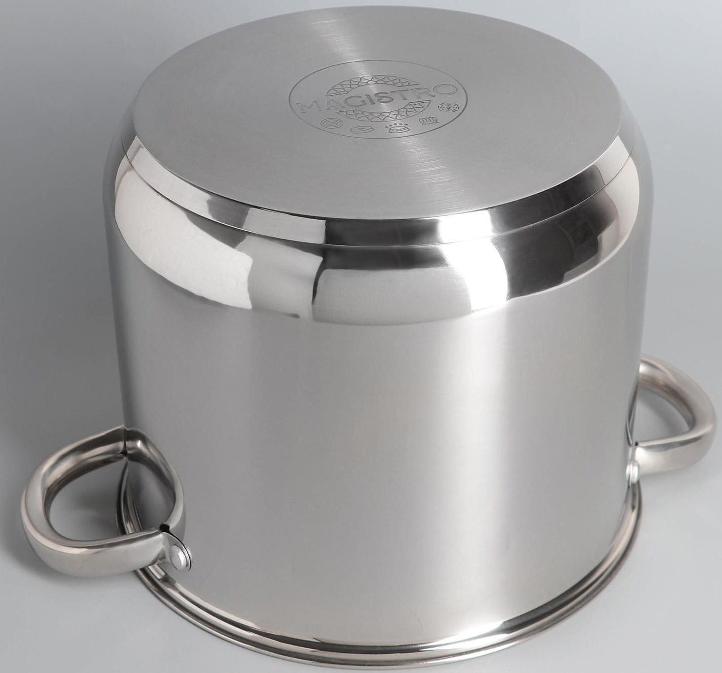 Кастрюля из нержавеющей стали Magistro Grande, 7,1 л, стеклянная крышка, капсульное дно, индукция