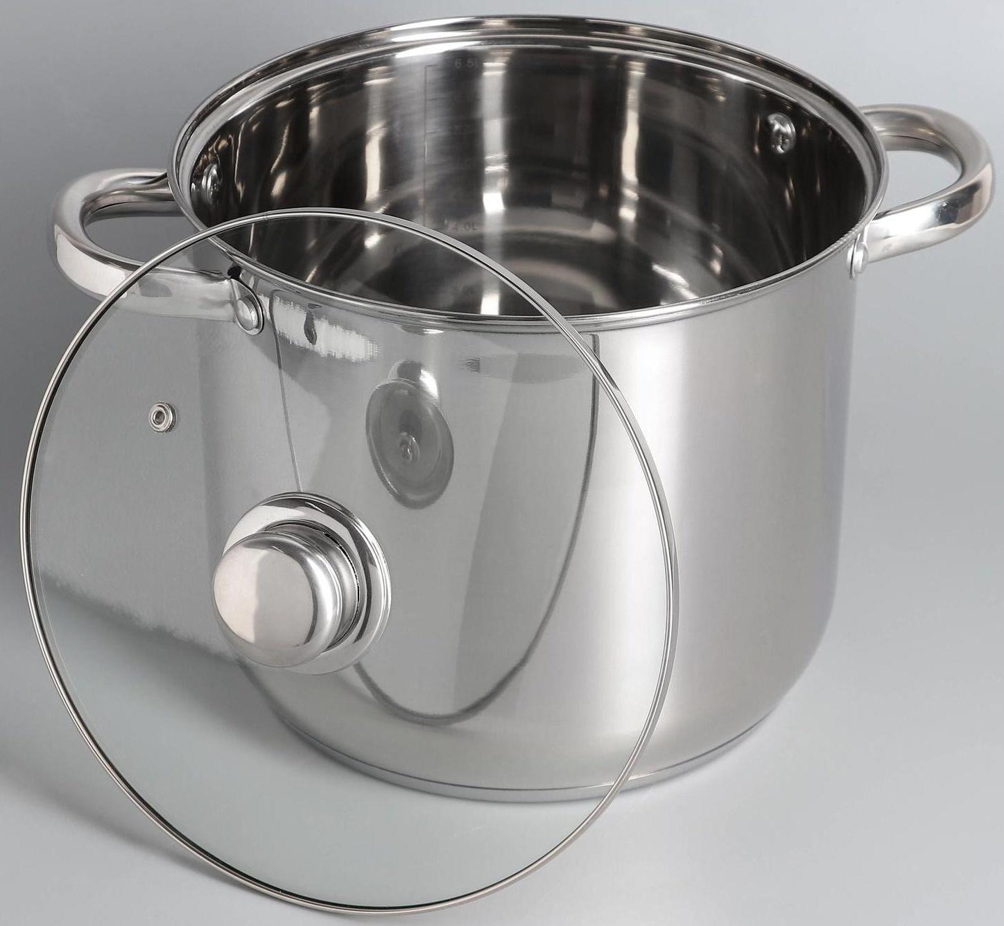 Кастрюля из нержавеющей стали Magistro Grande, 7,1 л, стеклянная крышка, капсульное дно, индукция