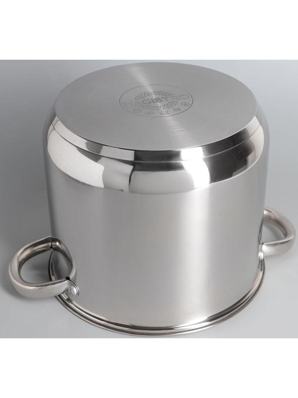 Кастрюля из нержавеющей стали Magistro Grande, 7,1 л, стеклянная крышка, капсульное дно, индукция