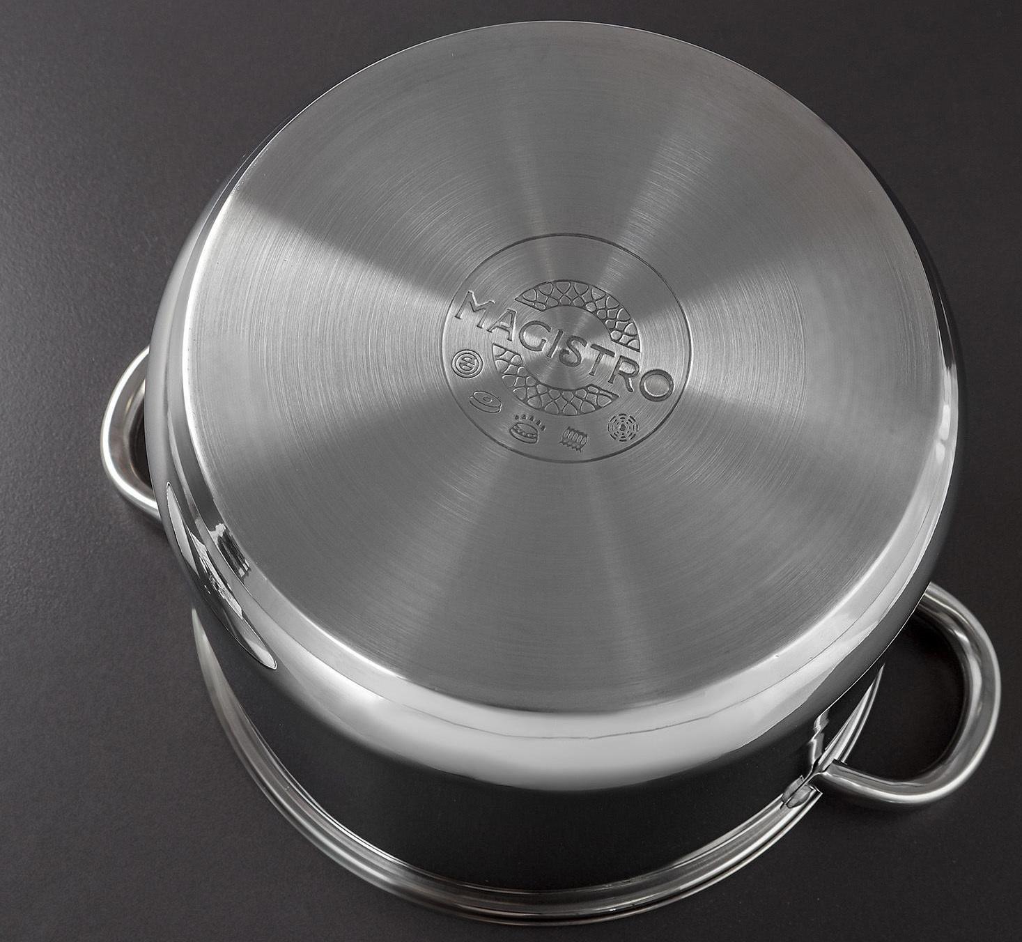 Кастрюля из нержавеющей стали Magistro Grande, 8,9 л, металлическая крышка, капсульное дно, индукция