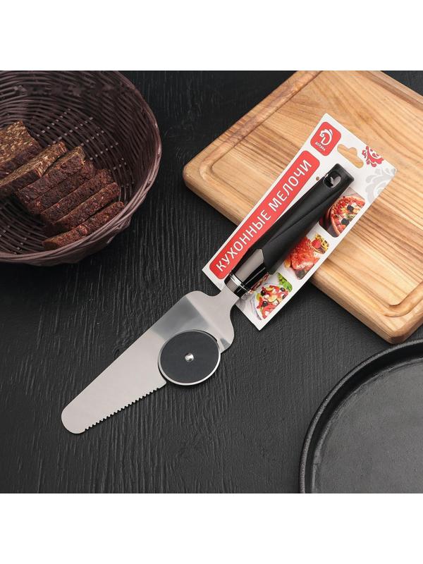 Нож-лопатка для пиццы Доляна «Хром», 29×6,5 см, цвет чёрный