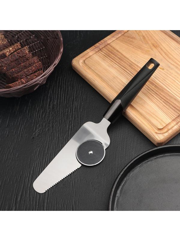 Нож-лопатка для пиццы Доляна «Хром», 29×6,5 см, цвет чёрный