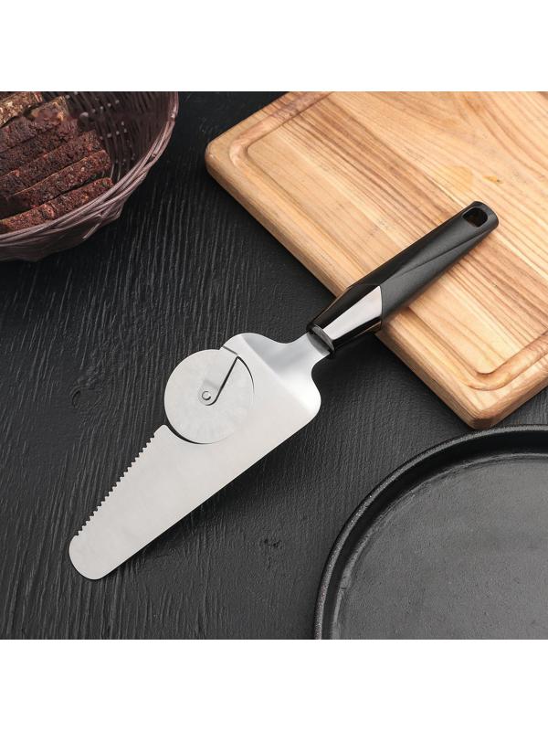 Нож-лопатка для пиццы Доляна «Хром», 29×6,5 см, цвет чёрный