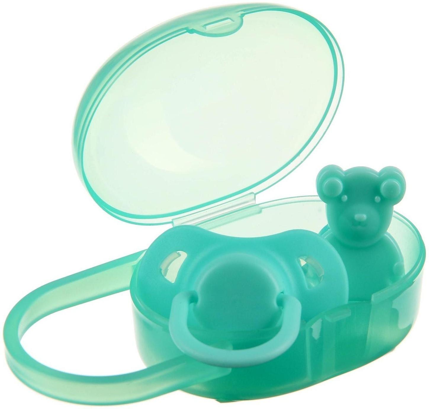 Пустышка классическая, с колпачком и держателем, в контейнере, от 0 мес., цвет бирюзовый