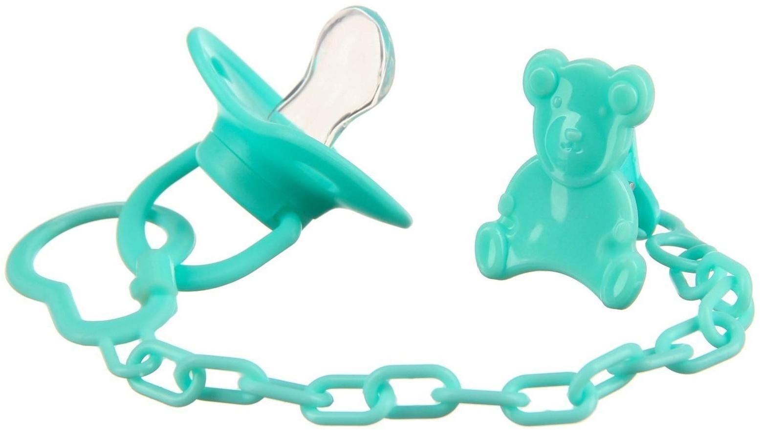 Пустышка классическая, с колпачком и держателем, в контейнере, от 0 мес., цвет бирюзовый