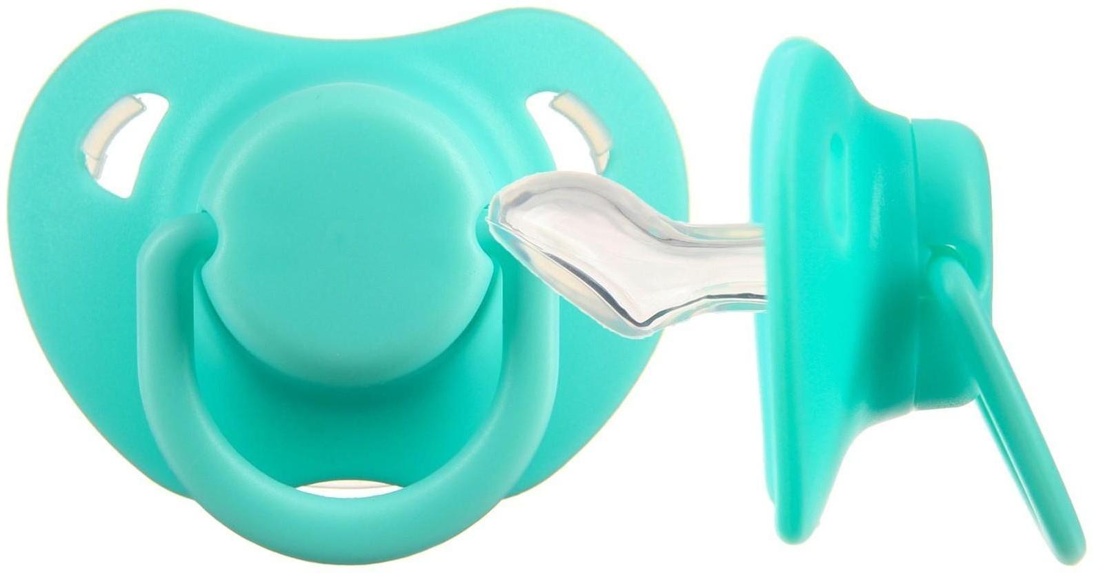 Пустышка классическая, с колпачком и держателем, в контейнере, от 0 мес., цвет бирюзовый