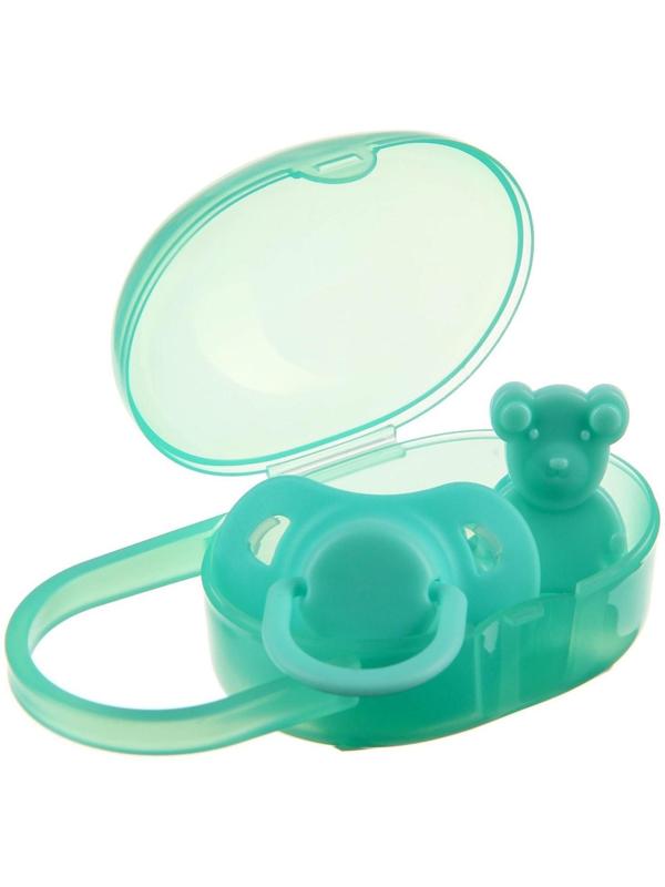 Пустышка классическая, с колпачком и держателем, в контейнере, от 0 мес., цвет бирюзовый