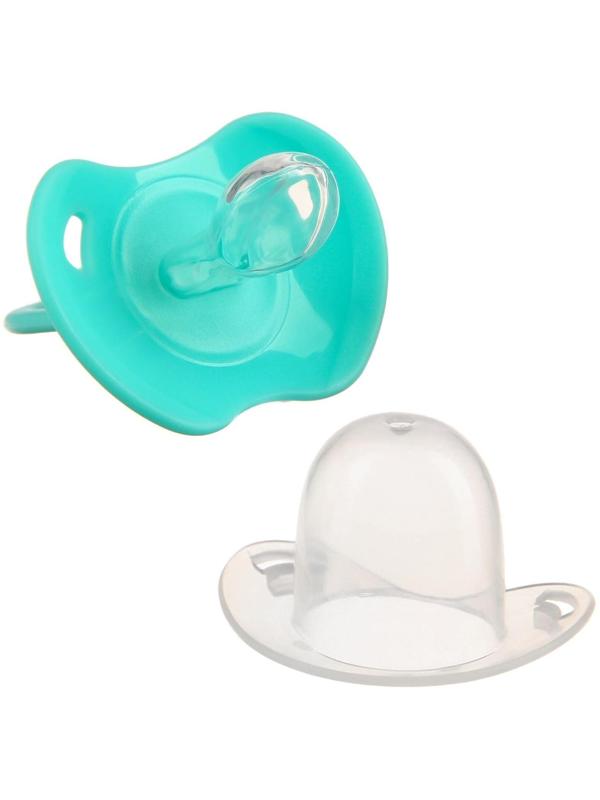 Пустышка классическая, с колпачком и держателем, в контейнере, от 0 мес., цвет бирюзовый