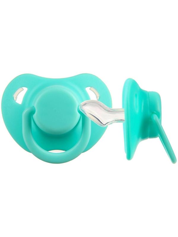 Пустышка классическая, с колпачком и держателем, в контейнере, от 0 мес., цвет бирюзовый