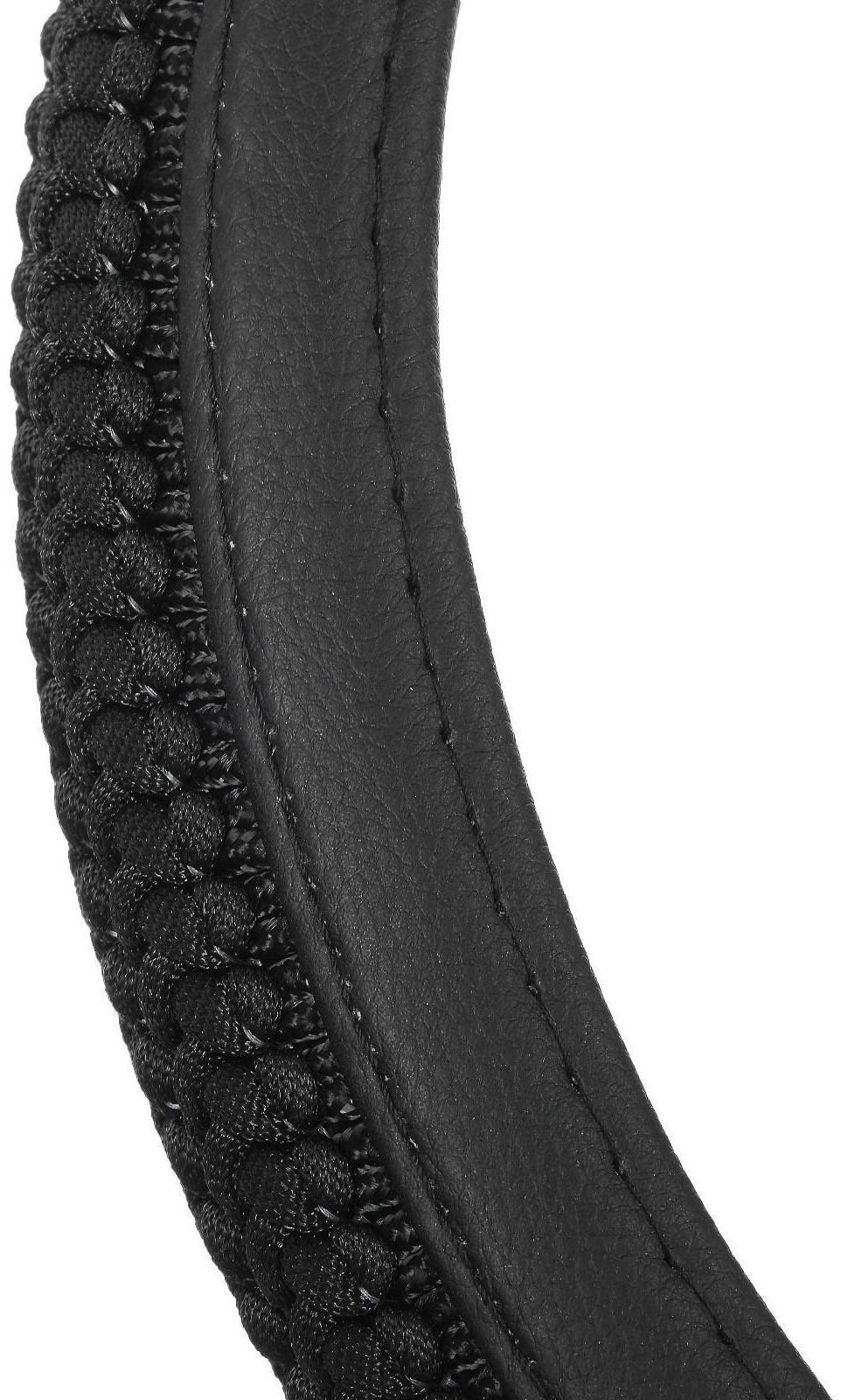 Оплётка TORSO, кожа PU, тканевая вставка с узором, размер 38 см, черный