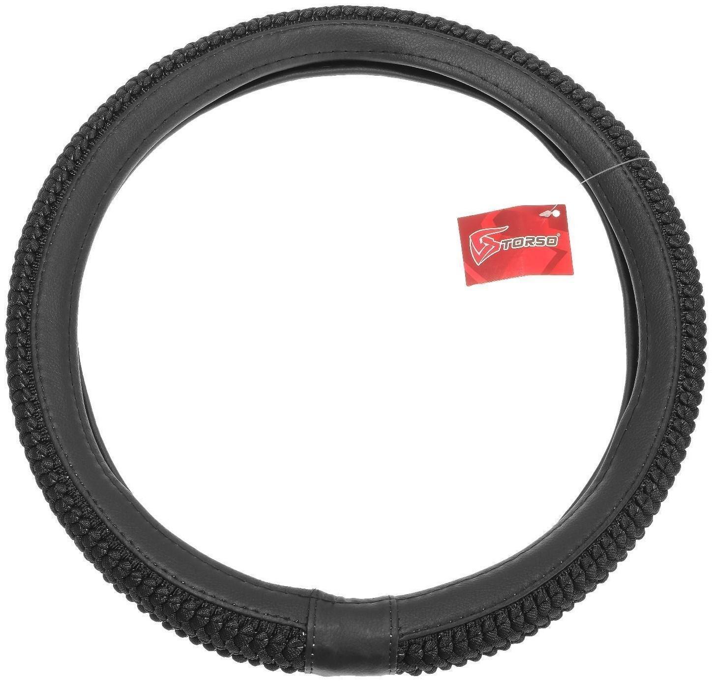 Оплётка TORSO, кожа PU, тканевая вставка с узором, размер 38 см, черный