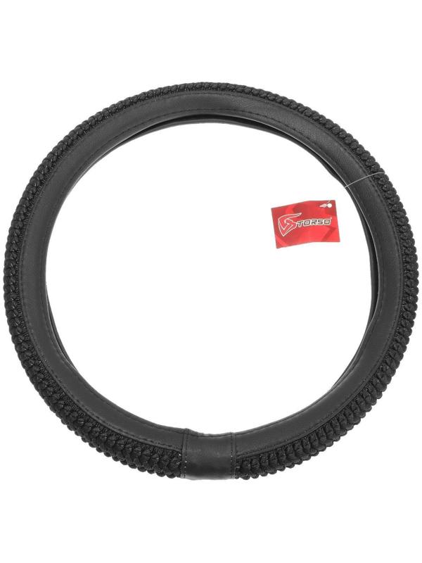 Оплётка TORSO, кожа PU, тканевая вставка с узором, размер 38 см, черный