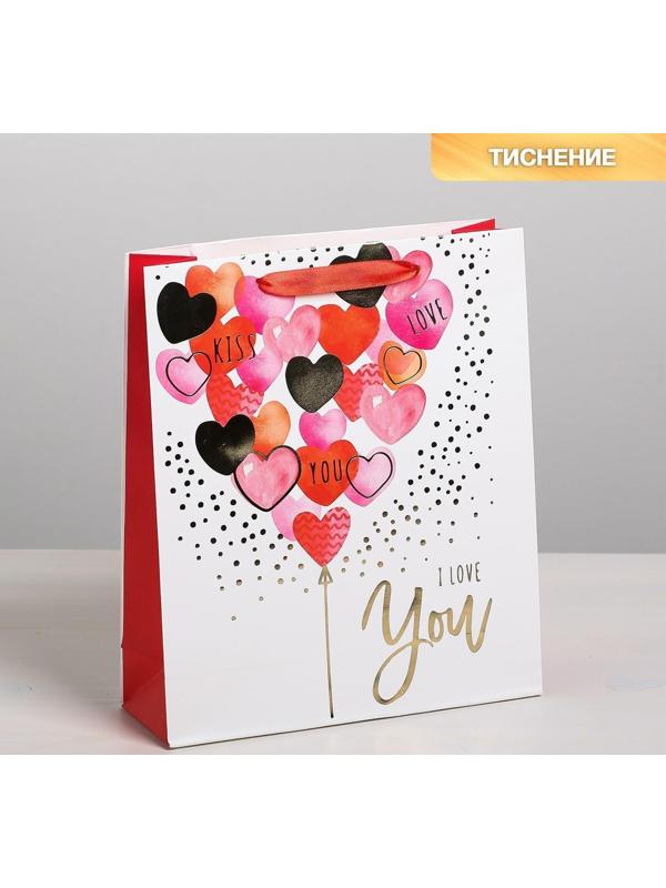 Пакет подарочный ламинированный вертикальный «I love you» с тиснением, ML 23 x 27 × 8 см