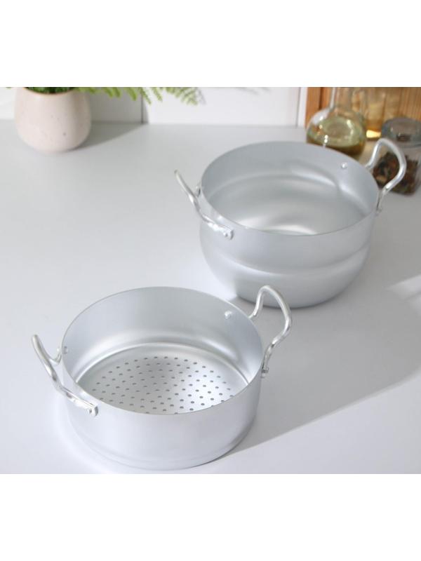 Кастрюля-пароварка, 2,5 л, металлическая крышка, цвет хромированный