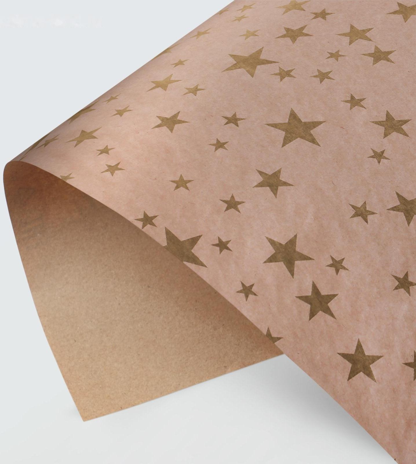 Бумага упаковочная крафтовая «Звёзды», золотая краска, 70 × 100 см