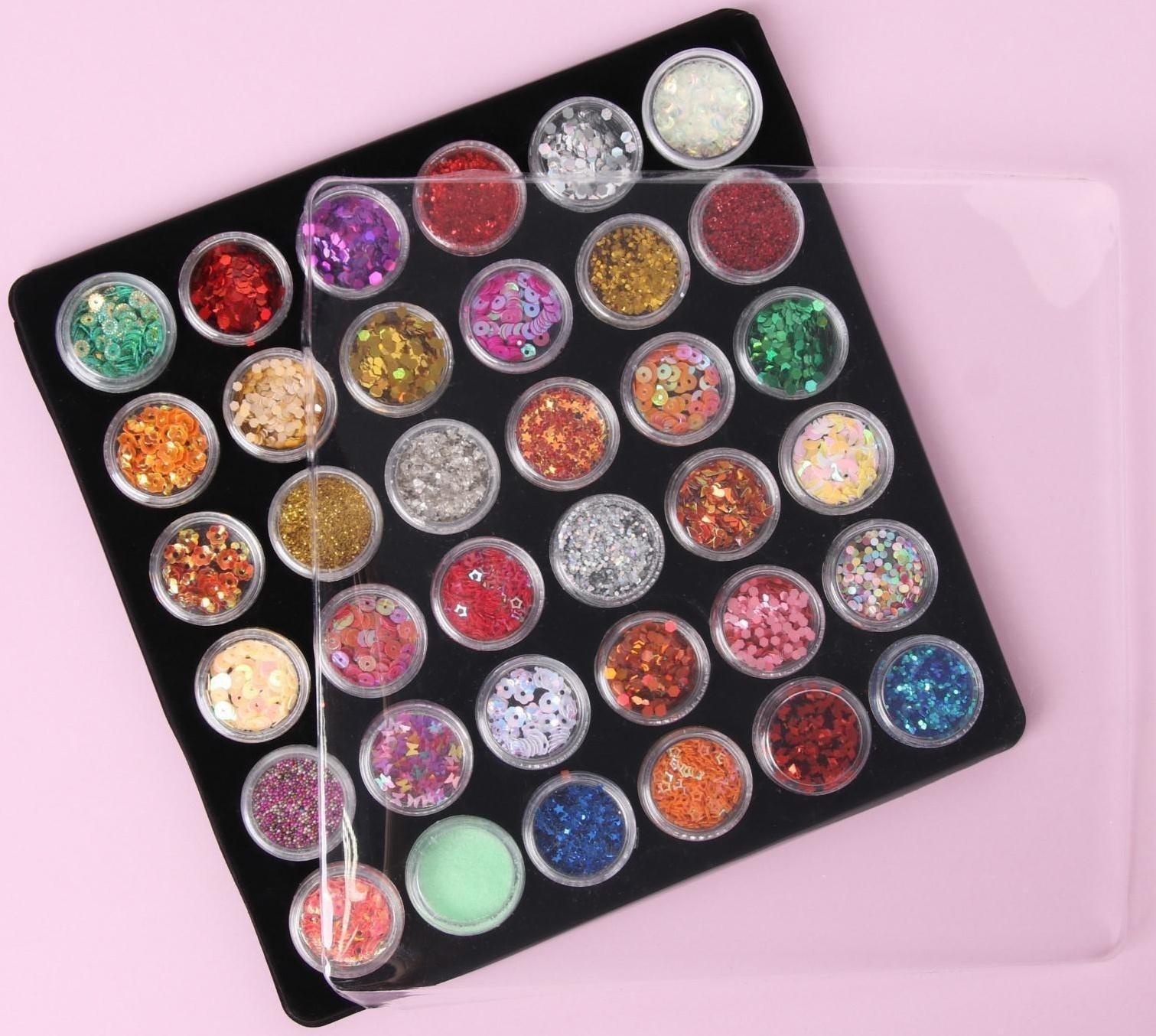 Ассорти для декора, в пластиковом органайзере, набор 36 баночек, разноцветные