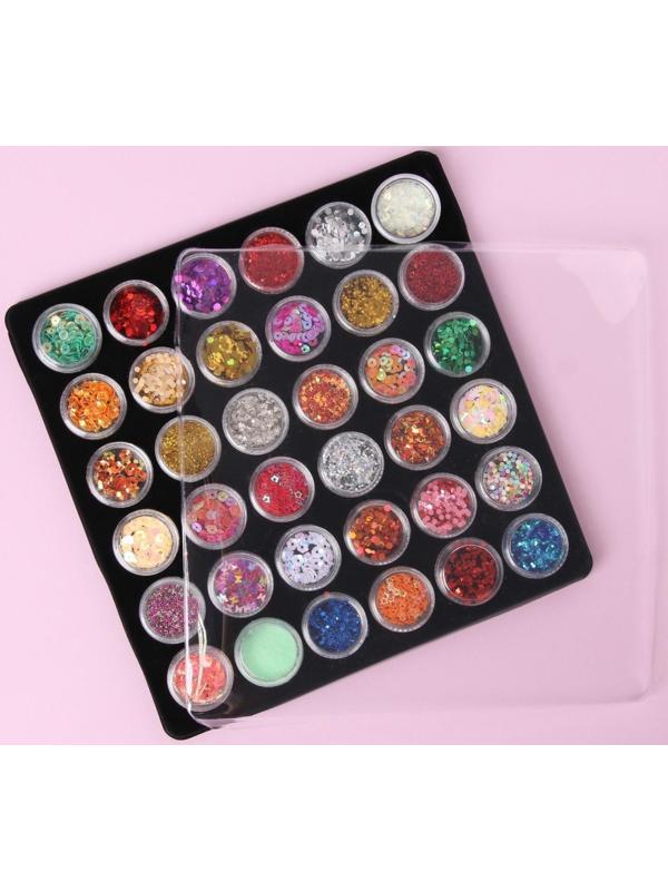 Ассорти для декора, в пластиковом органайзере, набор 36 баночек, разноцветные