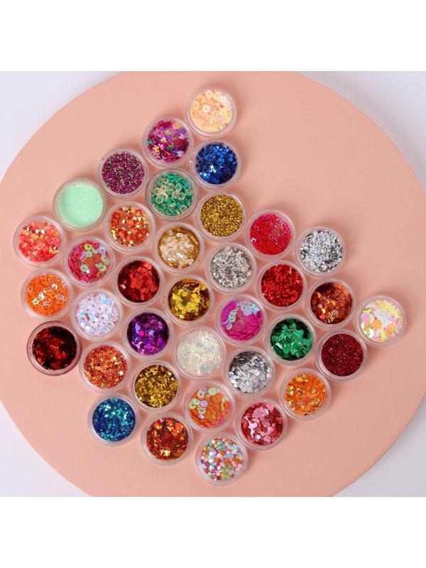 Ассорти для декора, в пластиковом органайзере, набор 36 баночек, разноцветные