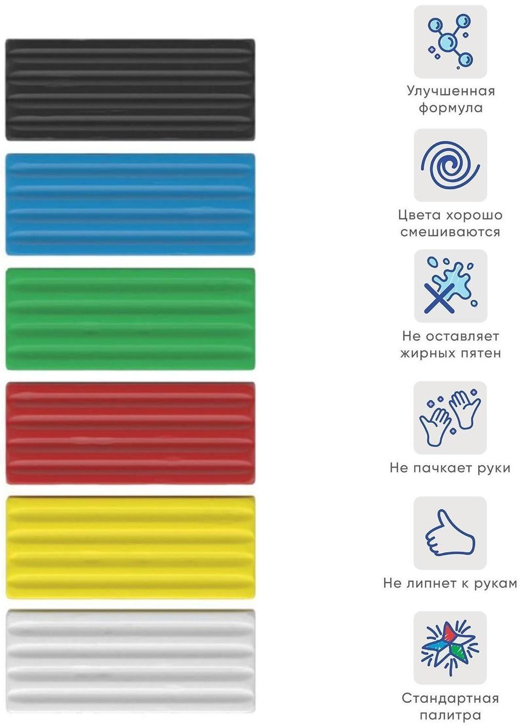 Пластилин 6 цветов, 96 г, ErichKrause Basic, в картонной упаковке