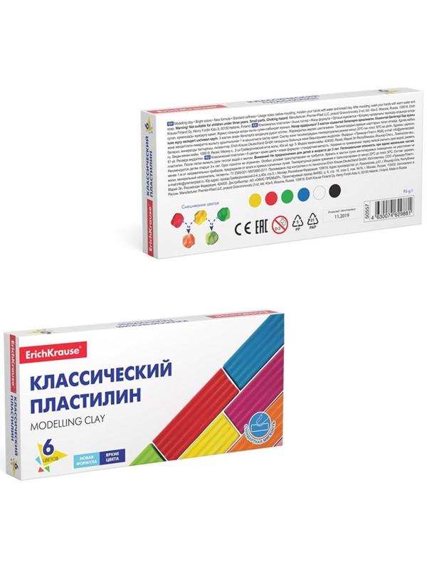 Пластилин 6 цветов, 96 г, ErichKrause Basic, в картонной упаковке