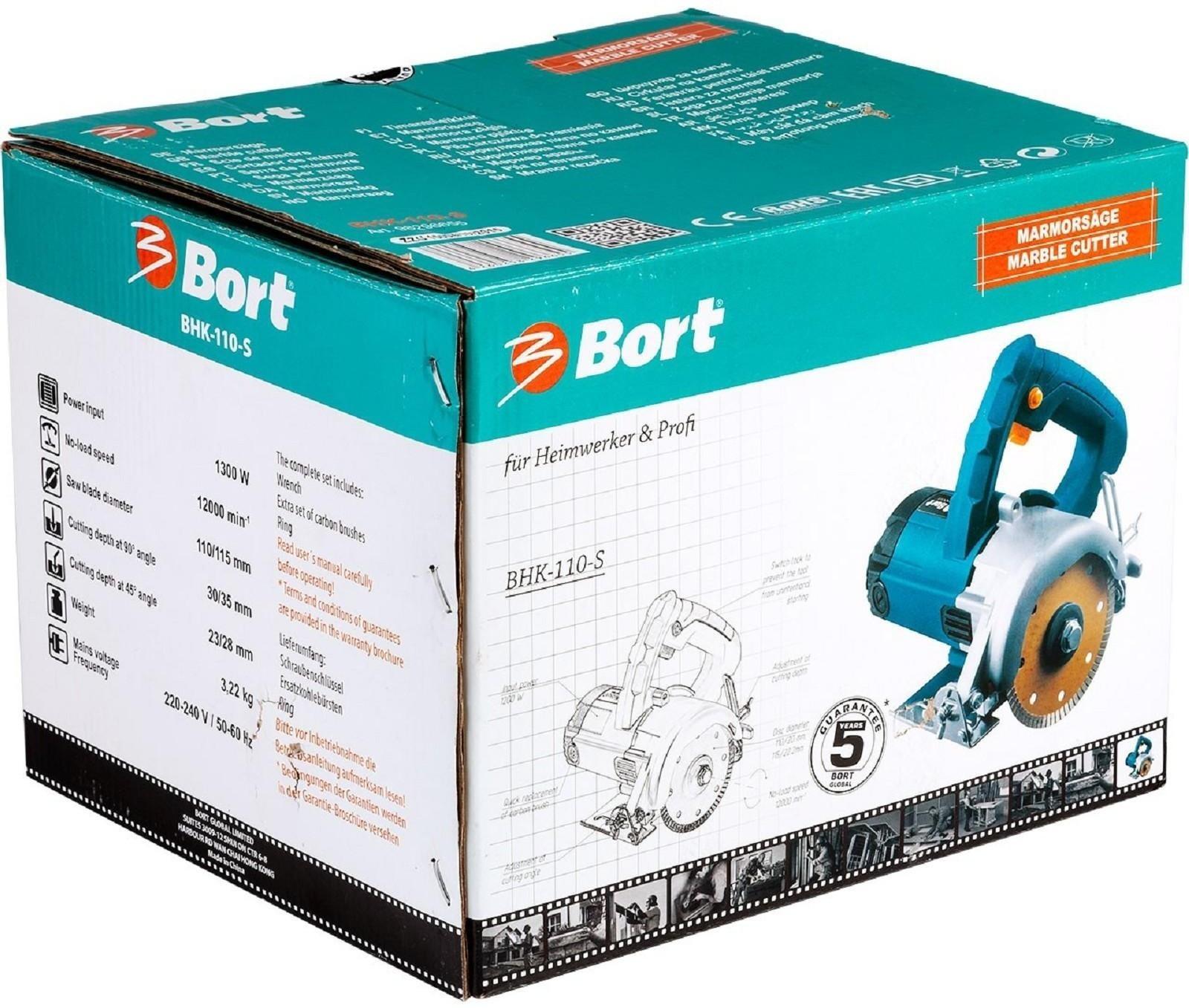 Пила циркулярная Bort BHK-110-S, 1300Вт, 12000 об/мин, d=110/115 мм, посадочный 20/22 мм