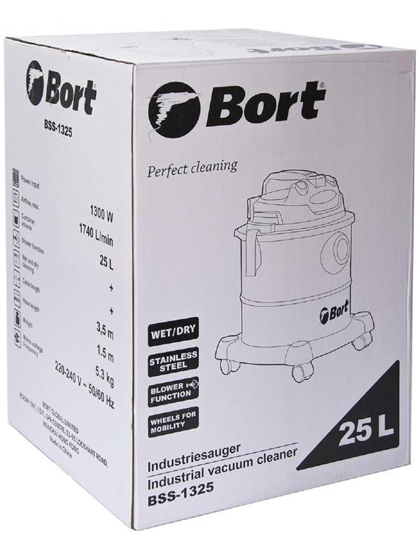 Строительный пылесос Bort BSS-1325, 1300 Вт, 29 л/сек, 25 л, функции выдува и сбора жидкости