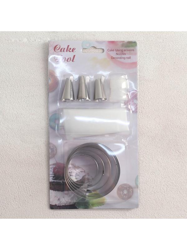 Набор кондитерский «Лориэн», 10 предметов: форма для выпечки 5 шт «Круг», 3 насадки, адаптер, мешок