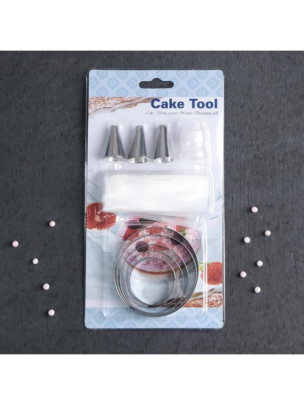 Набор кондитерский «Лориэн», 10 предметов: форма для выпечки 5 шт «Круг», 3 насадки, адаптер, мешок