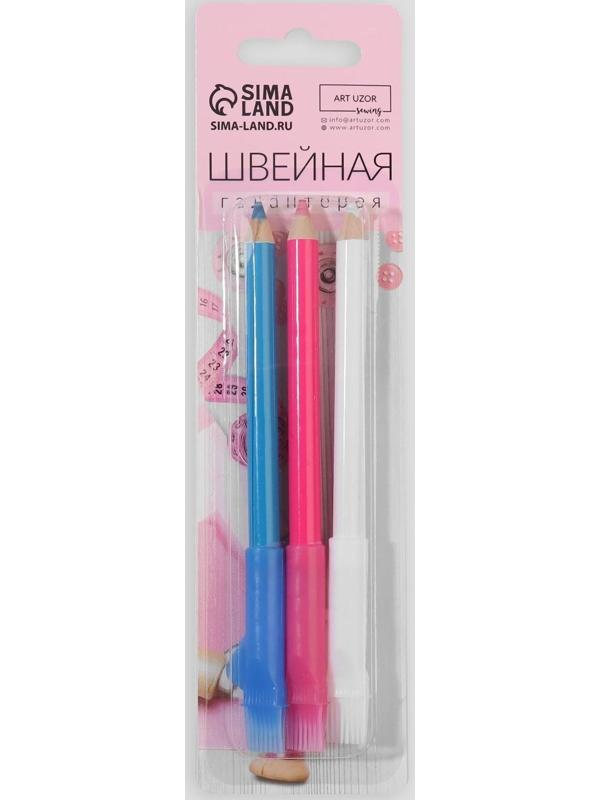 Карандаш для ткани с щёткой, 3 шт, цвет белый, розовый, синий