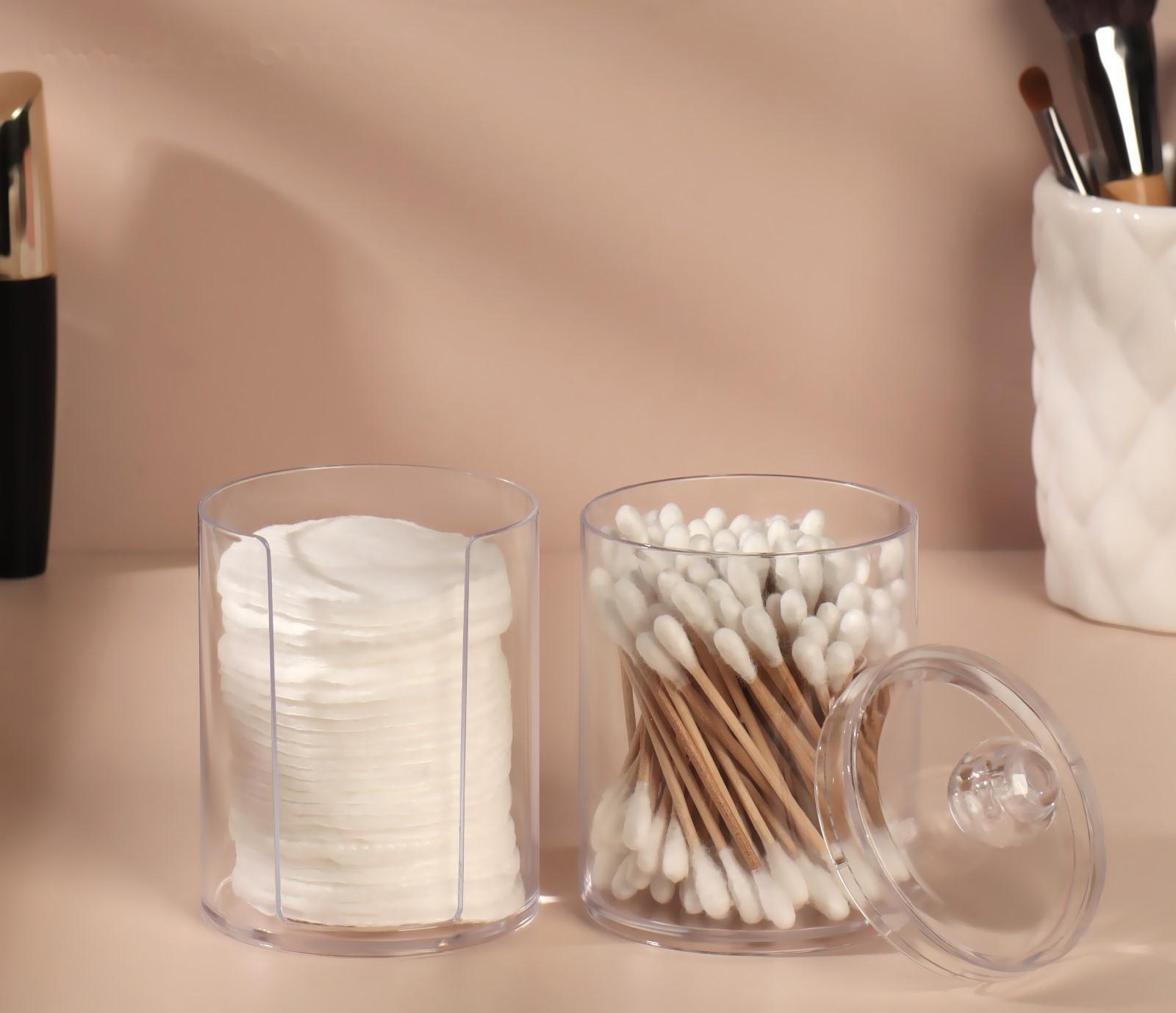 Органайзер для хранения ватных палочек и дисков, с крышкой, 2 съёмные секции, d 6,5 × 19 см, в картонной коробке, цвет прозрачный