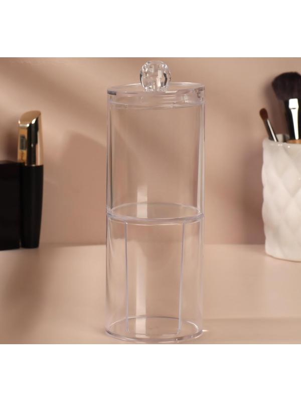 Органайзер для хранения ватных палочек и дисков, с крышкой, 2 съёмные секции, d 6,5 × 19 см, в картонной коробке, цвет прозрачный