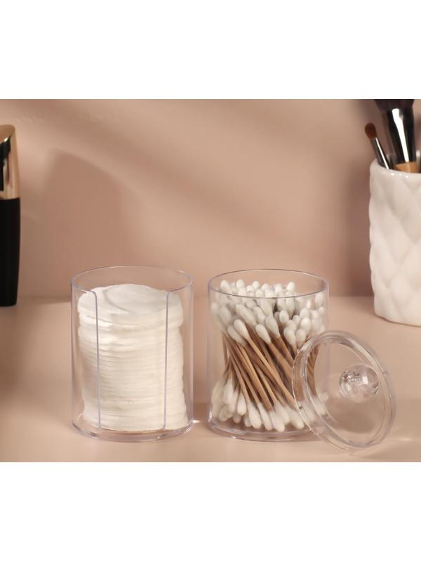 Органайзер для хранения ватных палочек и дисков, с крышкой, 2 съёмные секции, d 6,5 × 19 см, в картонной коробке, цвет прозрачный